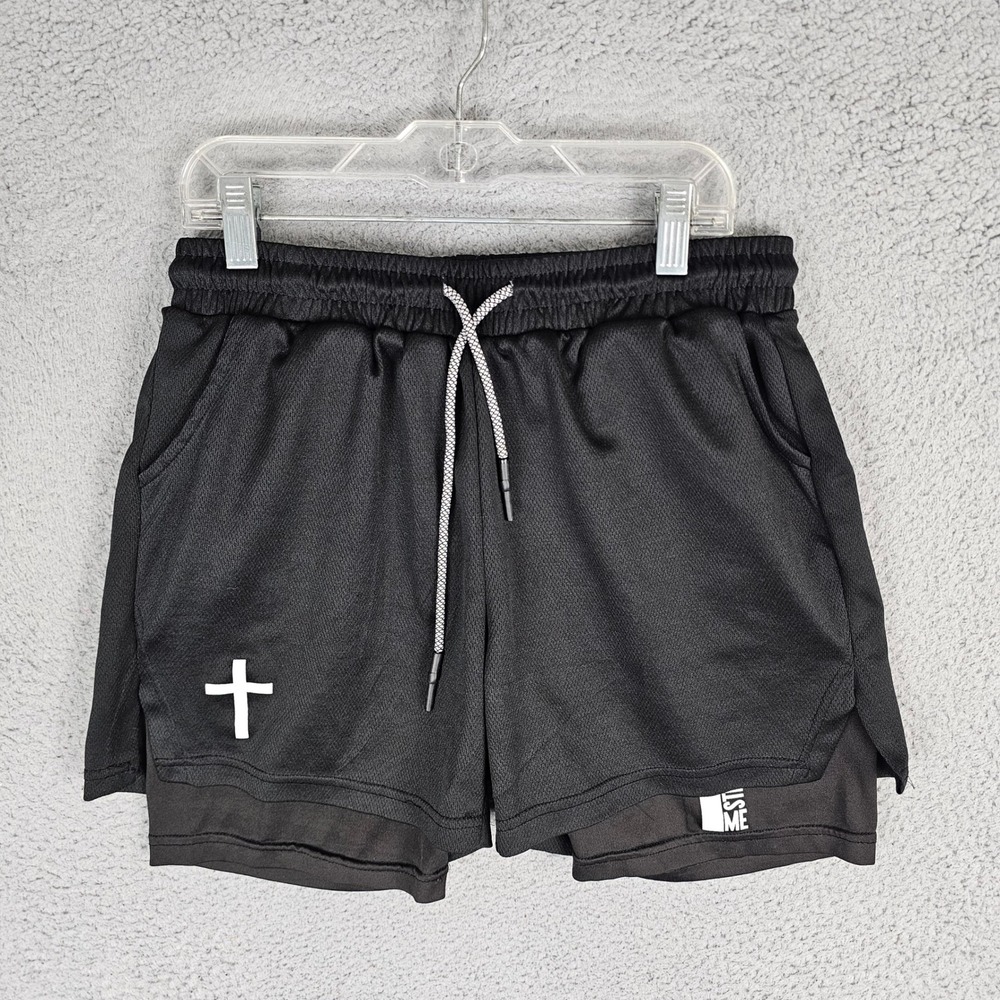 Active Faith Shorts Mens Small Black Christian Cross Mesh Athletic Gym 5 Inseam